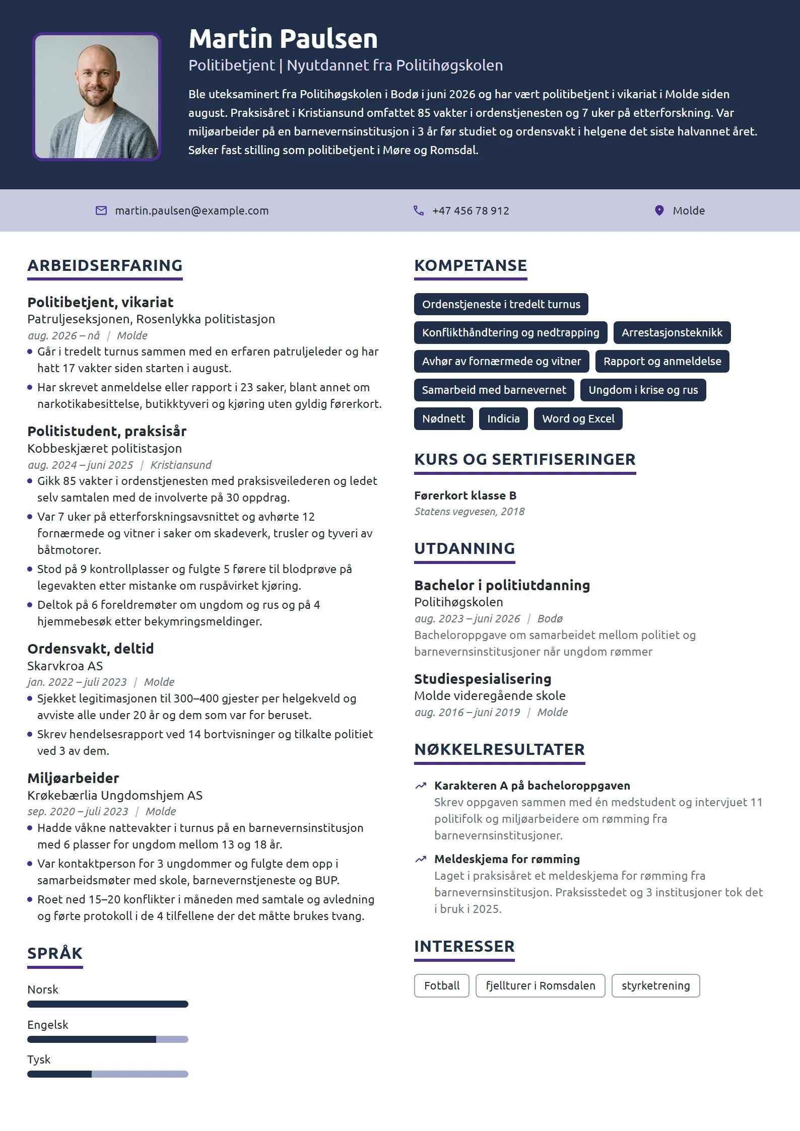 CV-eksempel for nyutdannet politibetjent