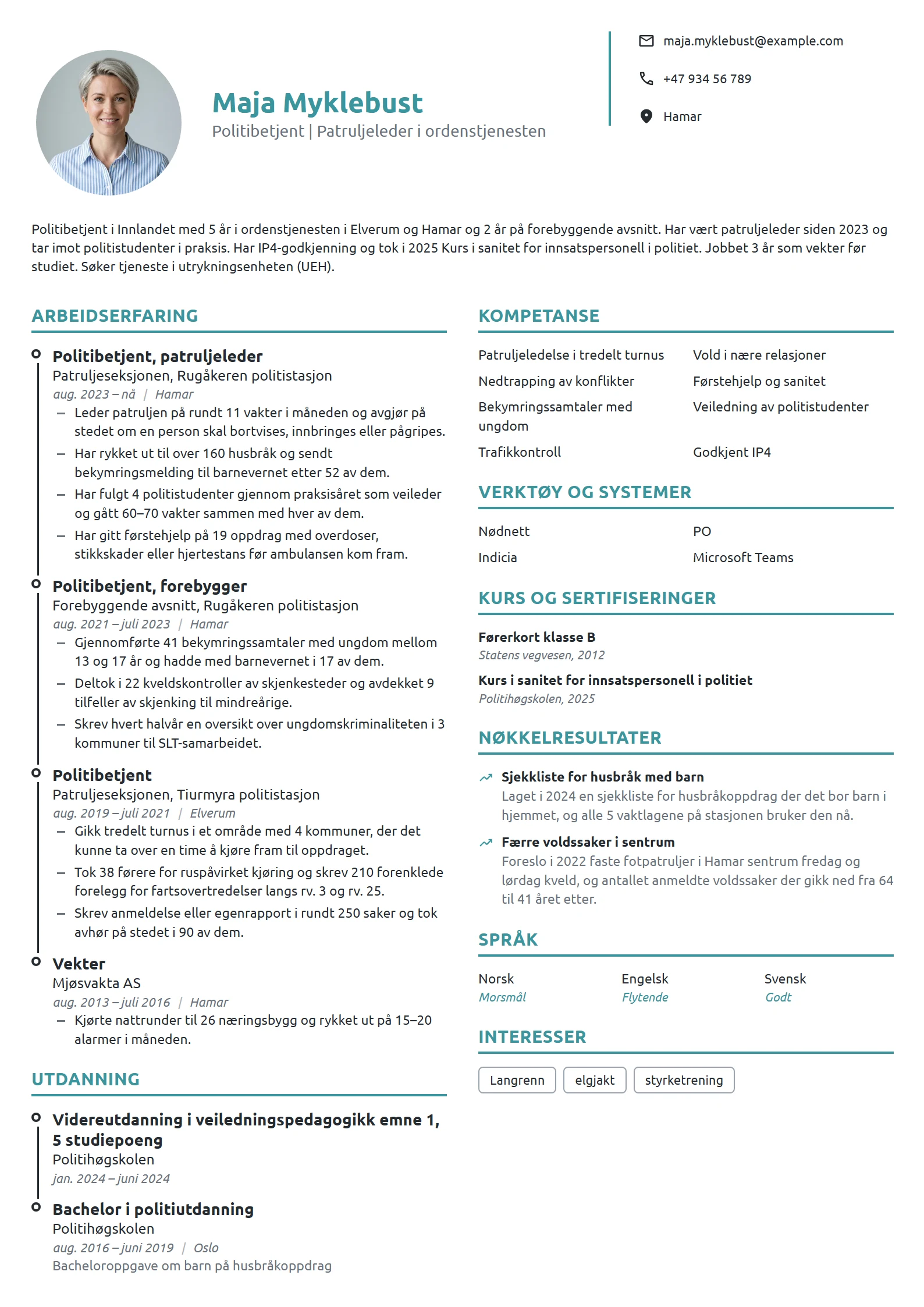 CV-eksempel for politibetjent og patruljeleder