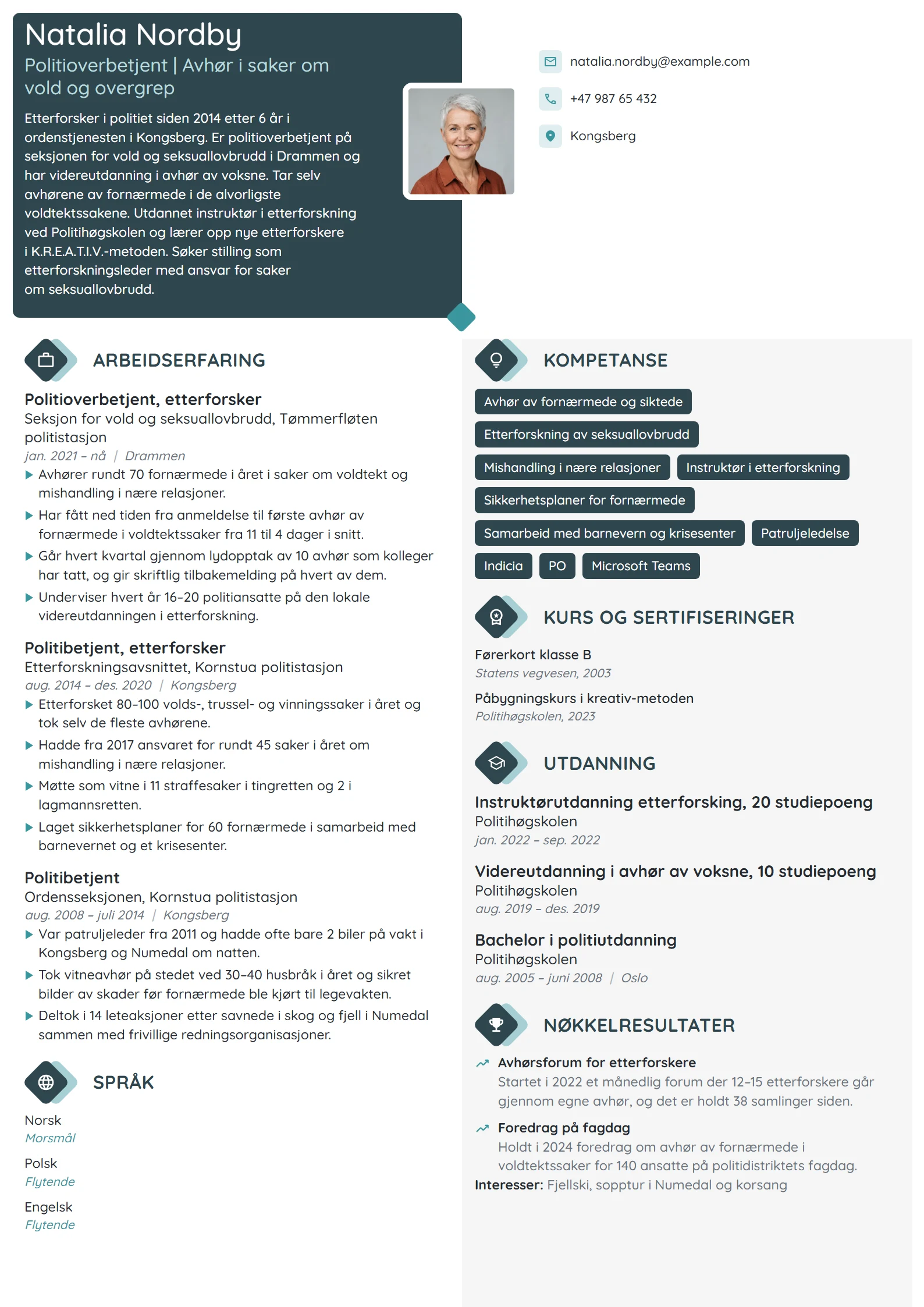 CV-eksempel for politioverbetjent, etterforsker