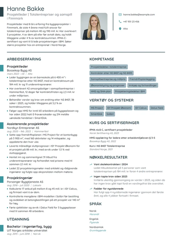 CV-eksempel for prosjektleder i bygg