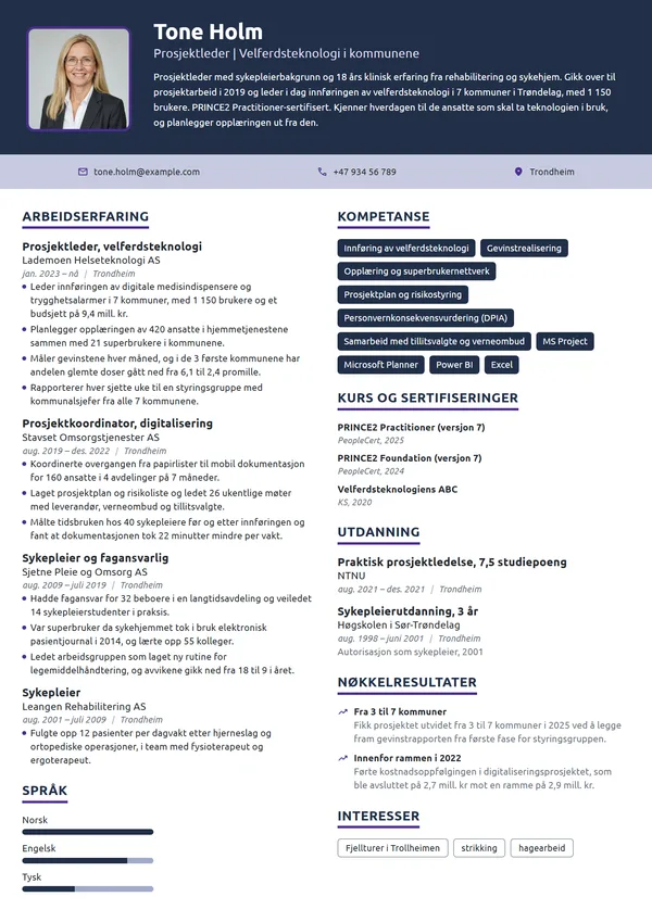 CV-eksempel for prosjektleder med sykepleierbakgrunn