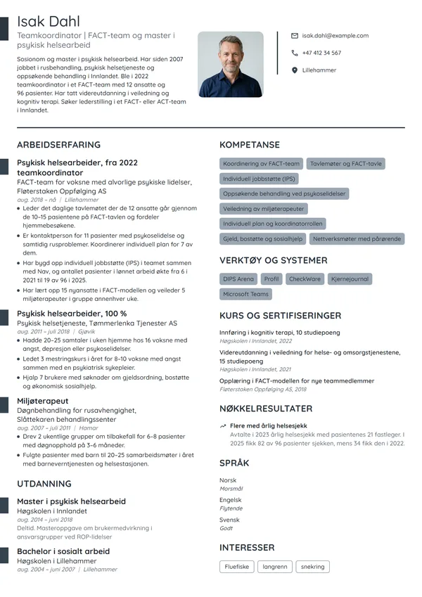 CV-eksempel for teamkoordinator i FACT-team