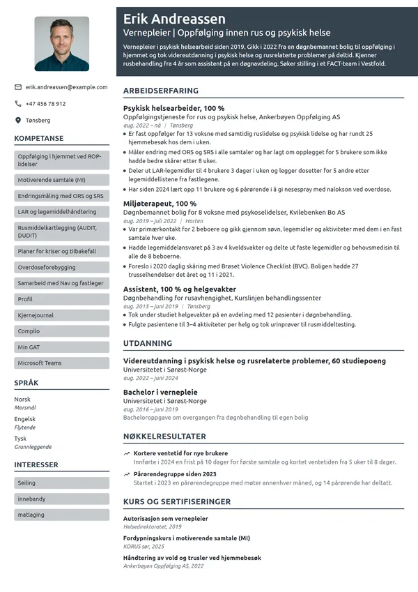 CV-eksempel for psykisk helsearbeider med ROP-oppfølging