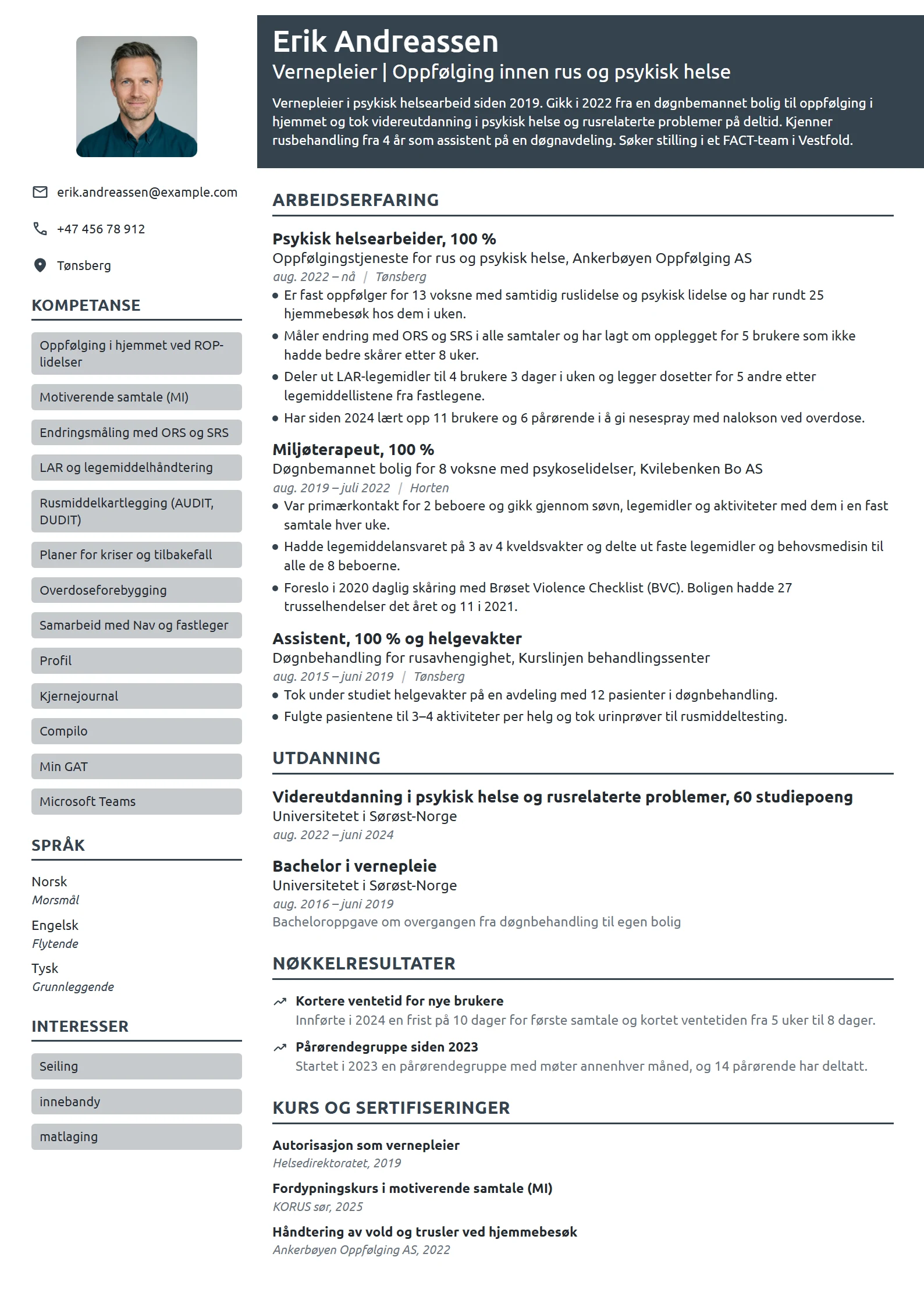 CV-eksempel for psykisk helsearbeider med ROP-oppfølging