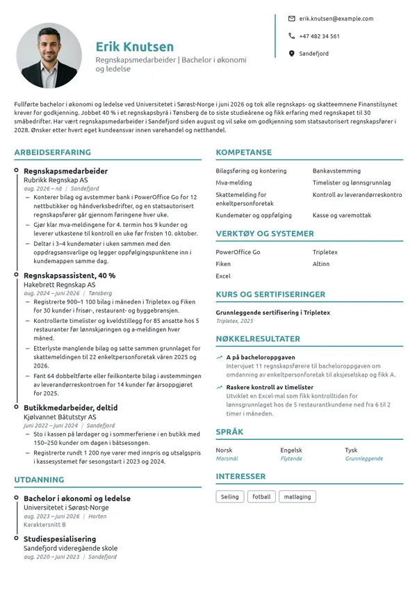 CV-eksempel for nyutdannet regnskapsmedarbeider