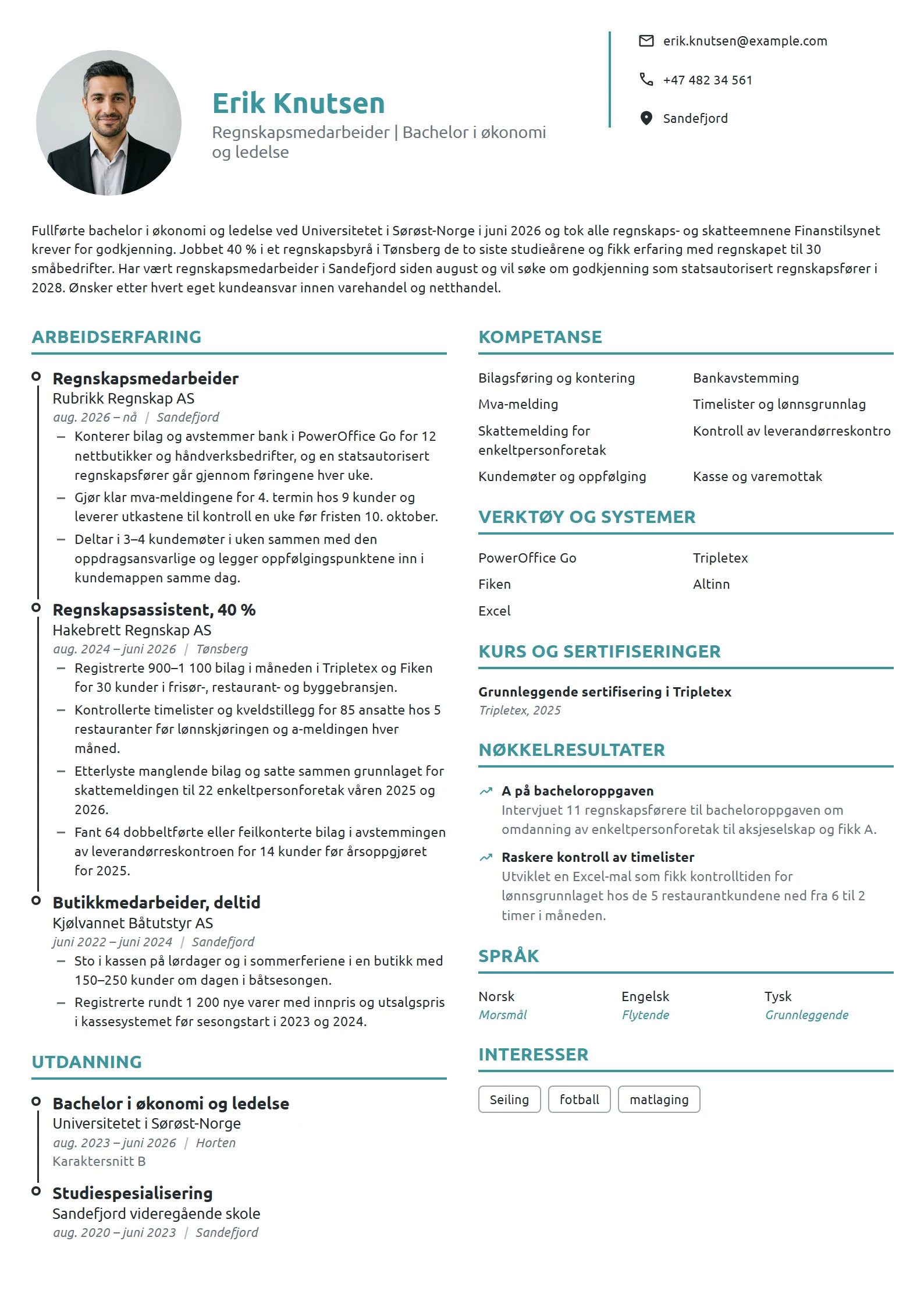 CV-eksempel for nyutdannet regnskapsmedarbeider