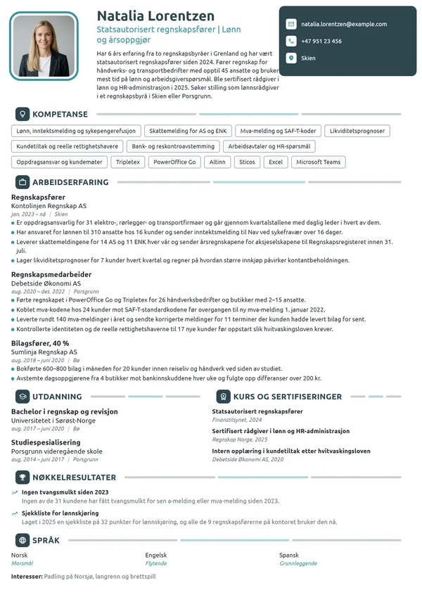 CV-eksempel for statsautorisert regnskapsfører