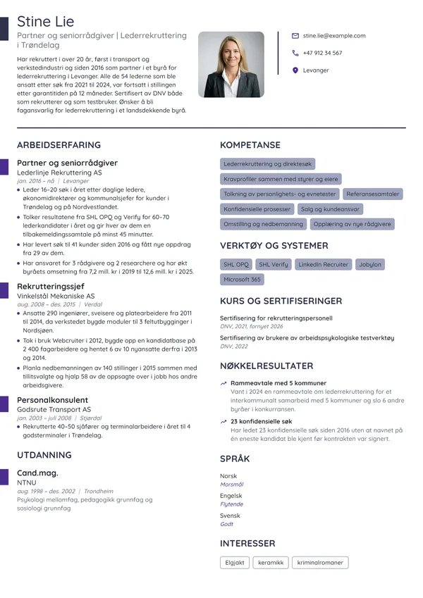 CV-eksempel for partner i lederrekruttering