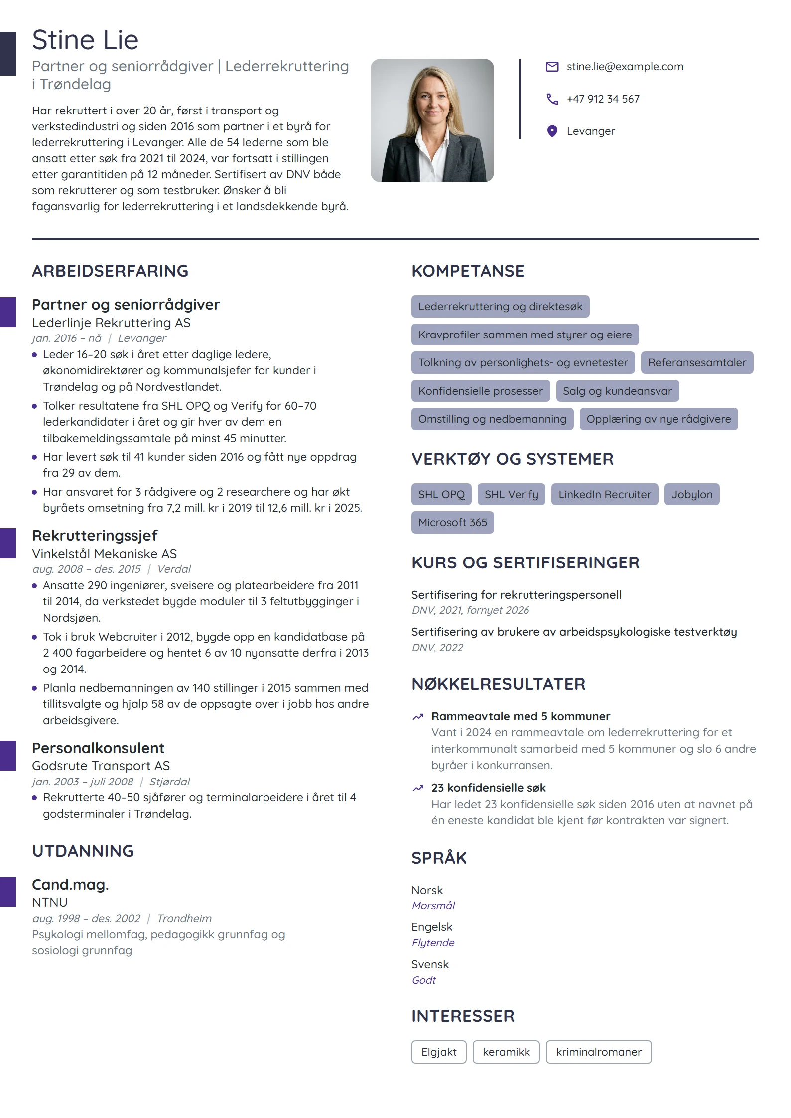CV-eksempel for partner i lederrekruttering