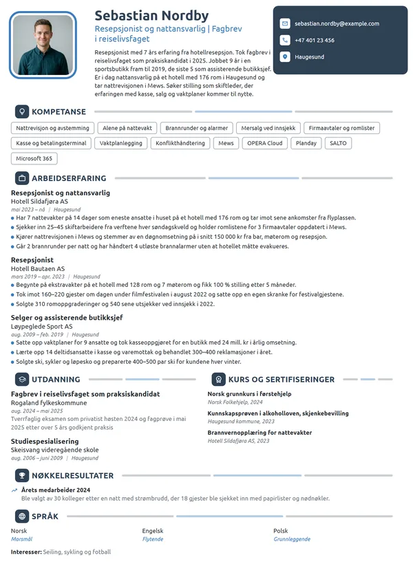 CV-eksempel for resepsjonist med bakgrunn fra butikk