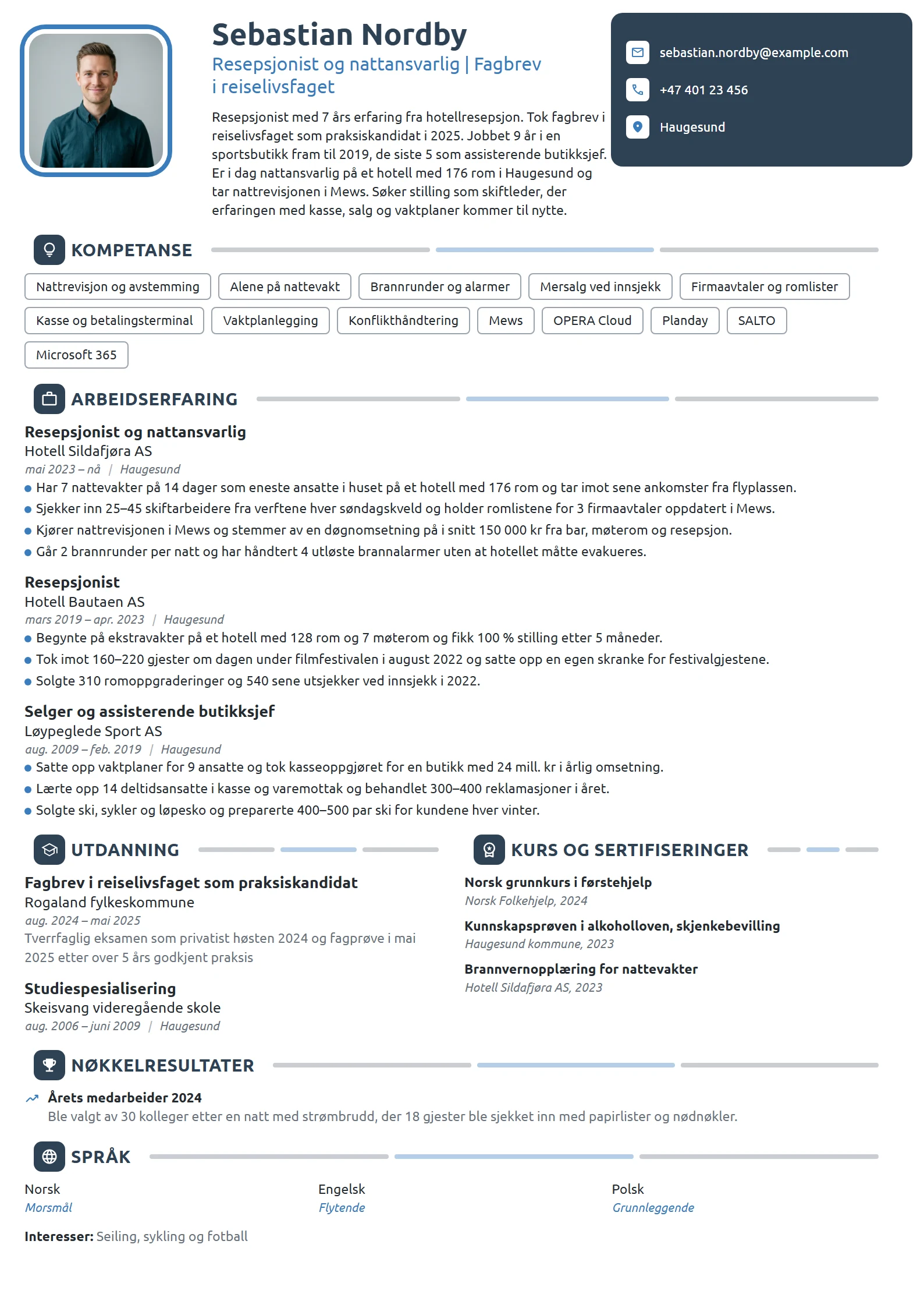 CV-eksempel for resepsjonist med bakgrunn fra butikk