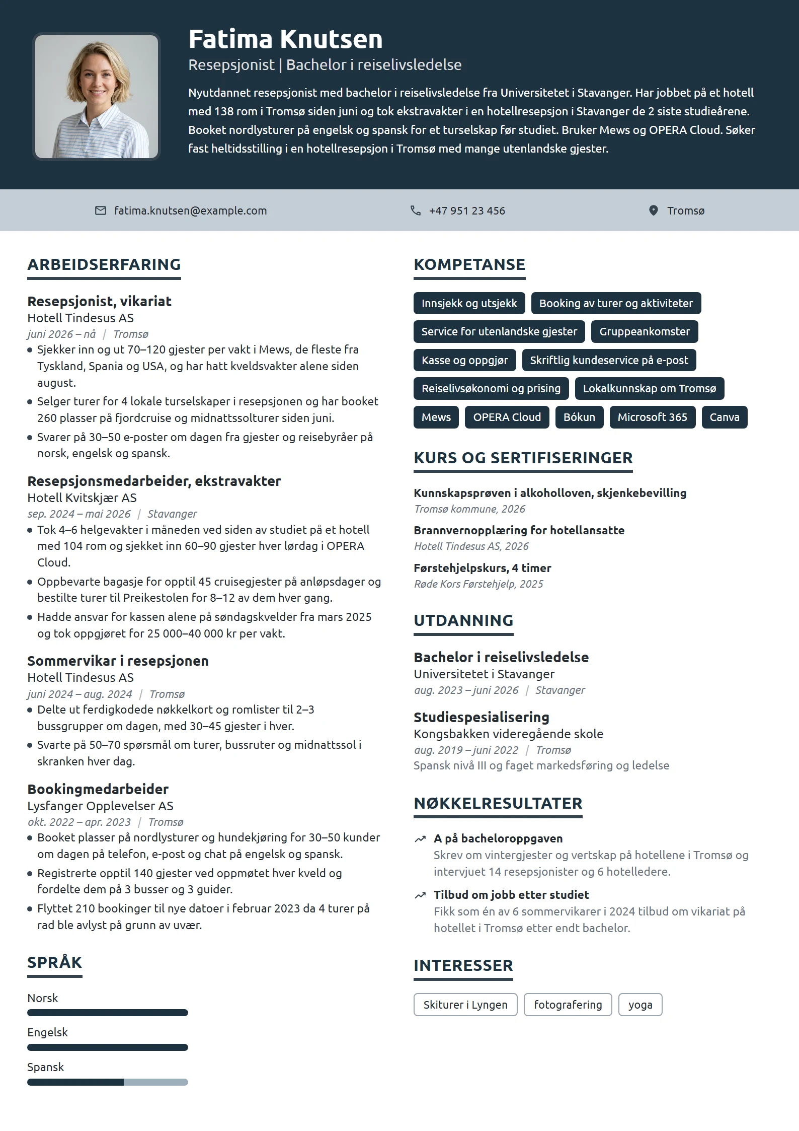 CV-eksempel for nyutdannet resepsjonist