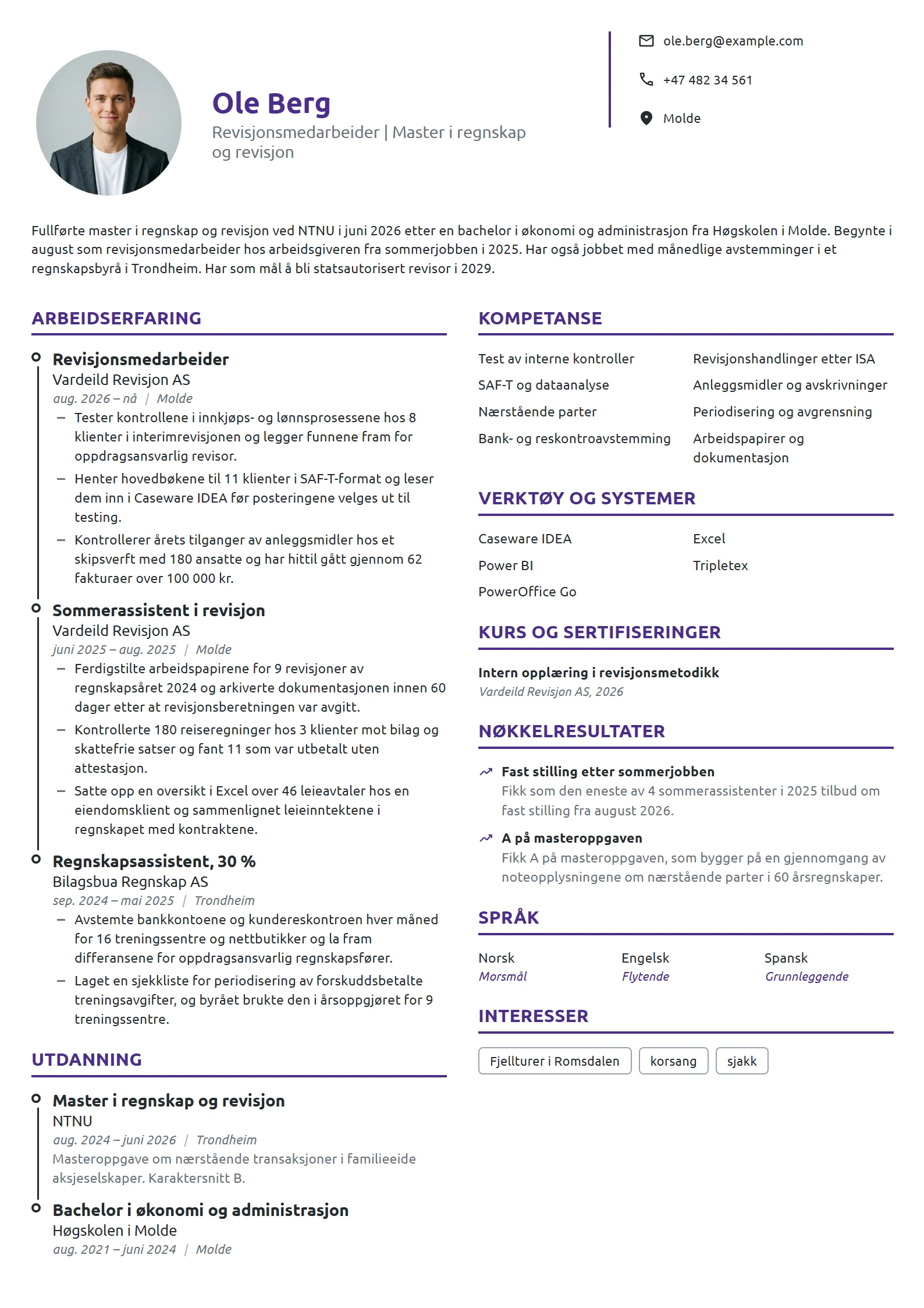 CV-eksempel for nyutdannet revisjonsmedarbeider