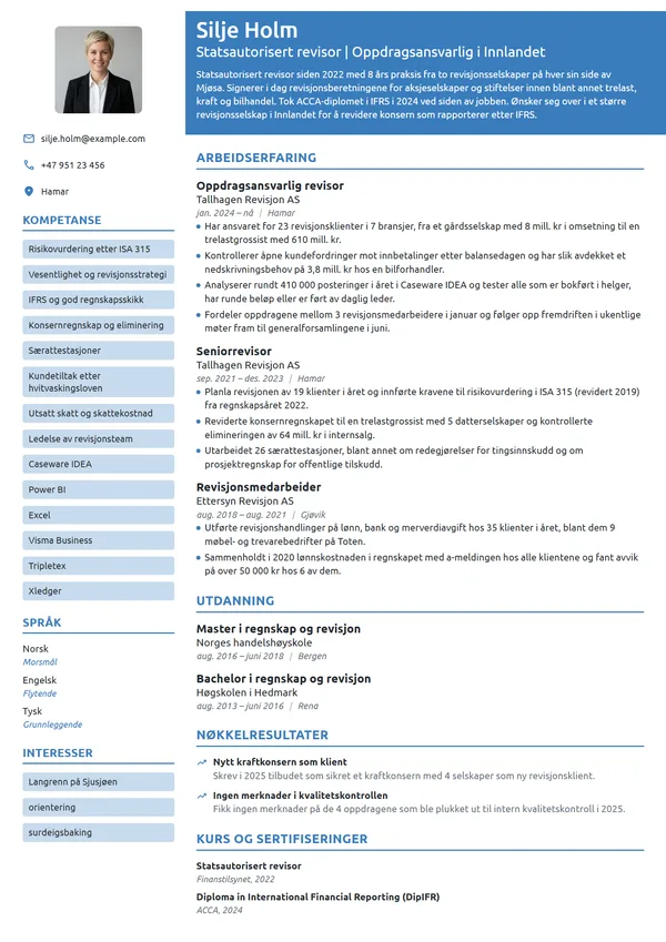 CV-eksempel for statsautorisert revisor