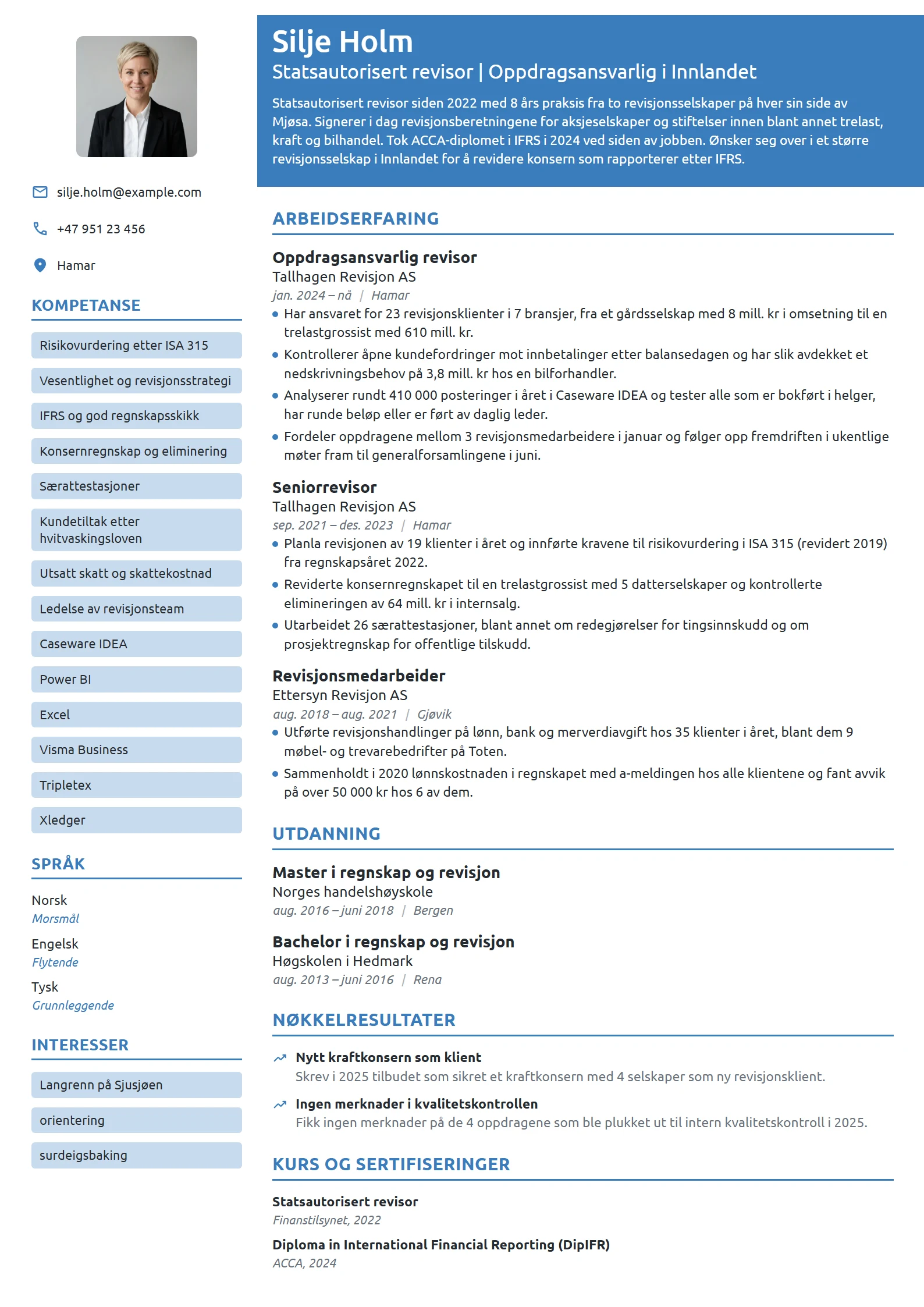 CV-eksempel for statsautorisert revisor