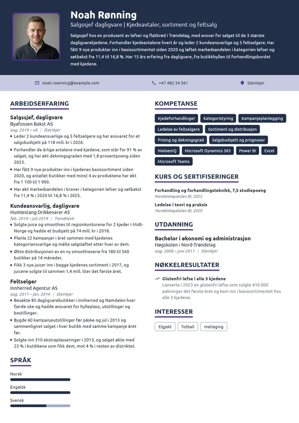 CV-eksempel for salgssjef, dagligvare