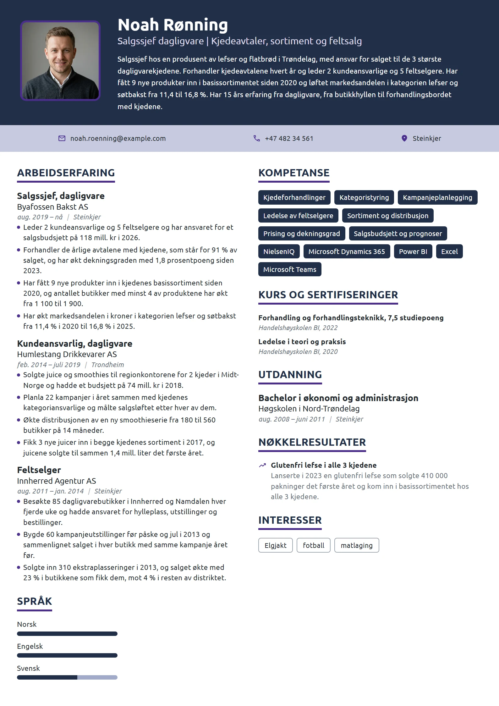 CV-eksempel for salgssjef, dagligvare