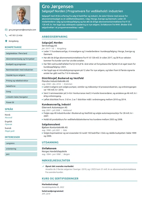 CV-eksempel for salgssjef for programvare i Norden