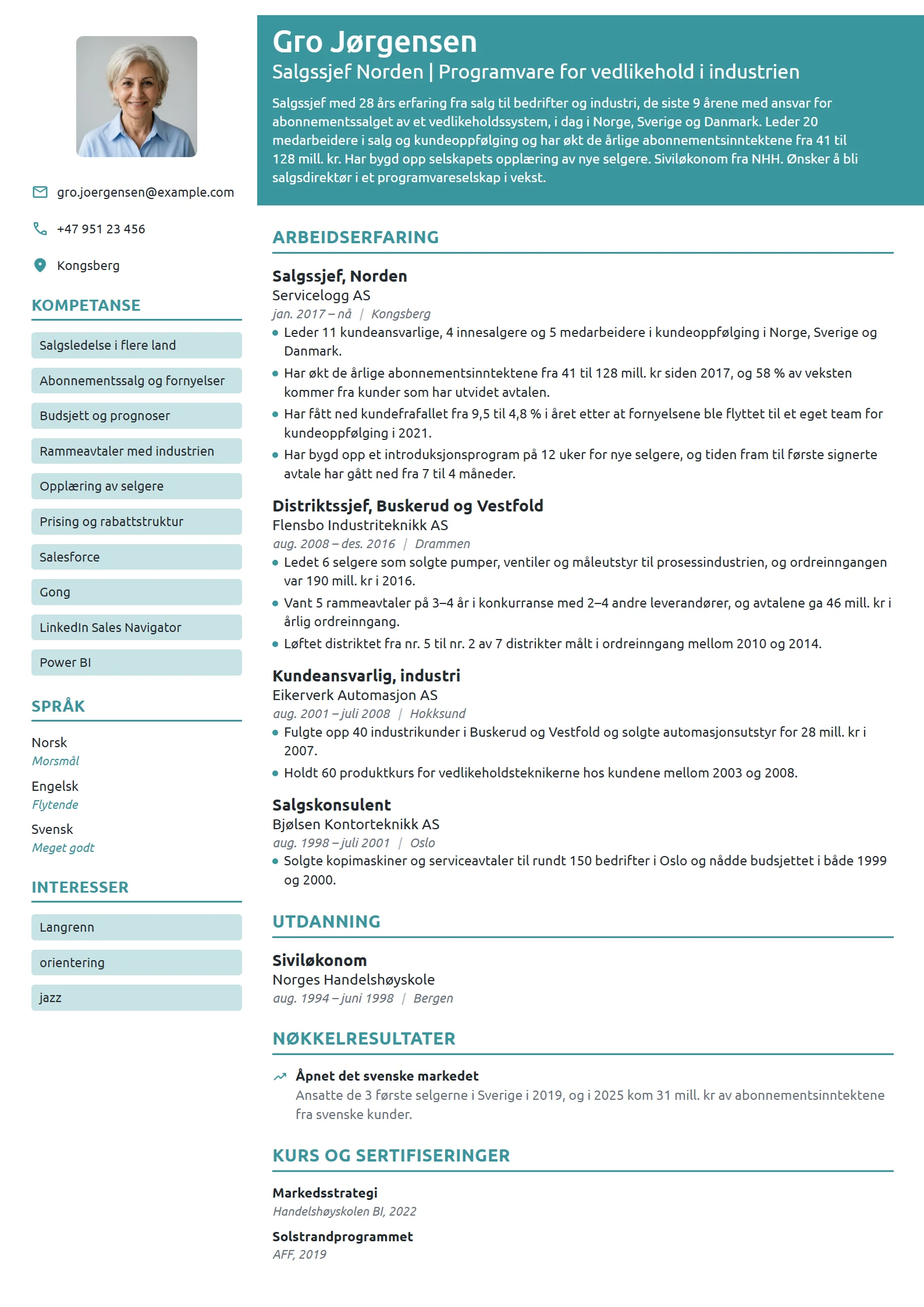 CV-eksempel for salgssjef for programvare i Norden