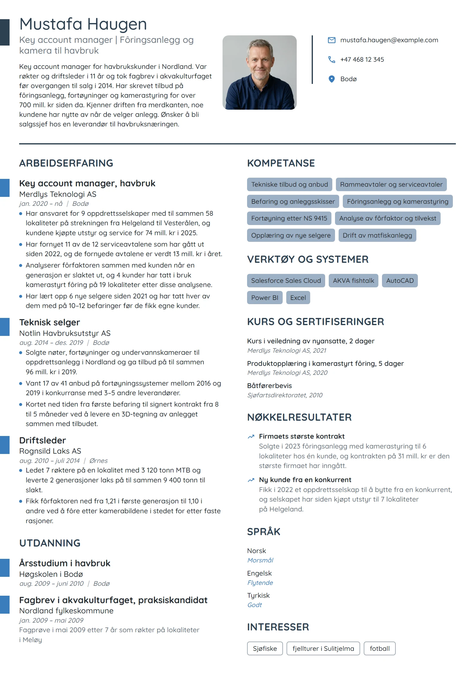 CV-eksempel for key account manager, havbruk
