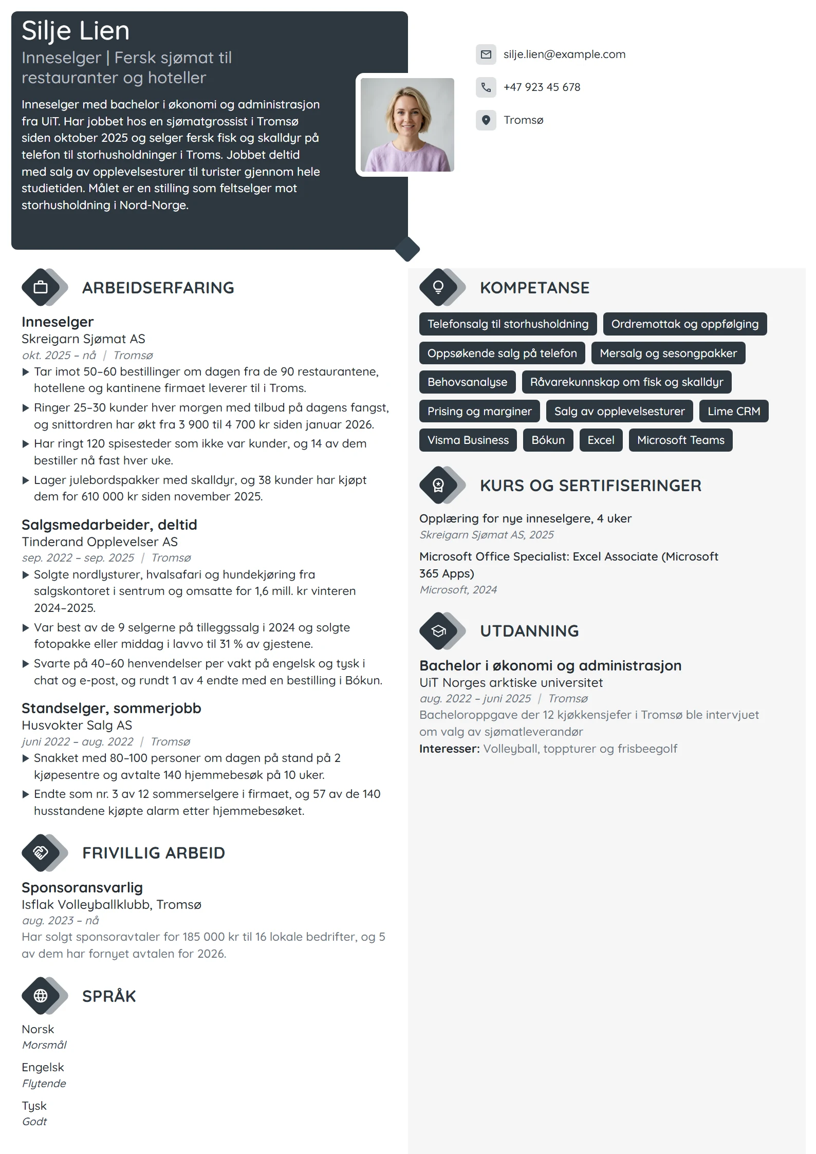 CV-eksempel for nyutdannet inneselger i sjømat