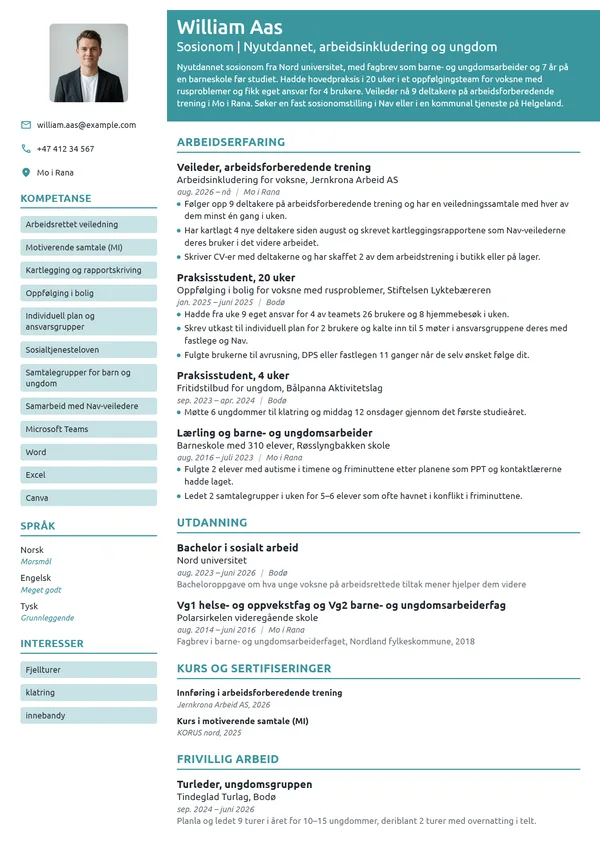 CV-eksempel for nyutdannet sosionom