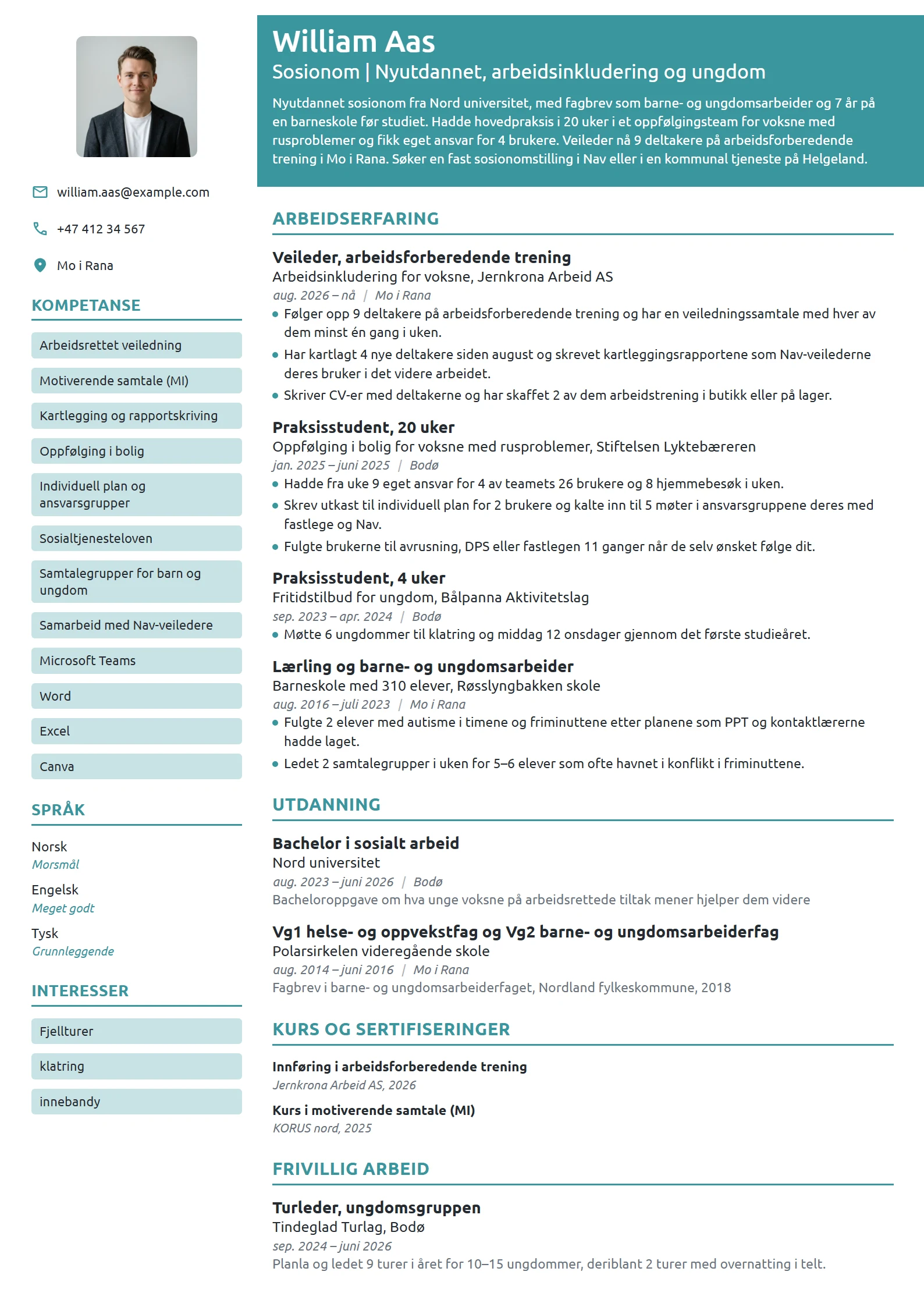 CV-eksempel for nyutdannet sosionom