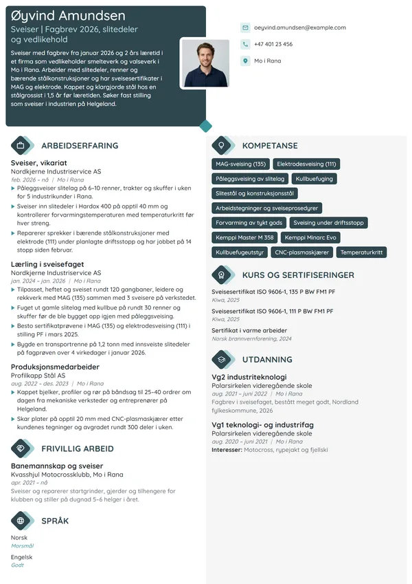 CV-eksempel for nyutdannet sveiser