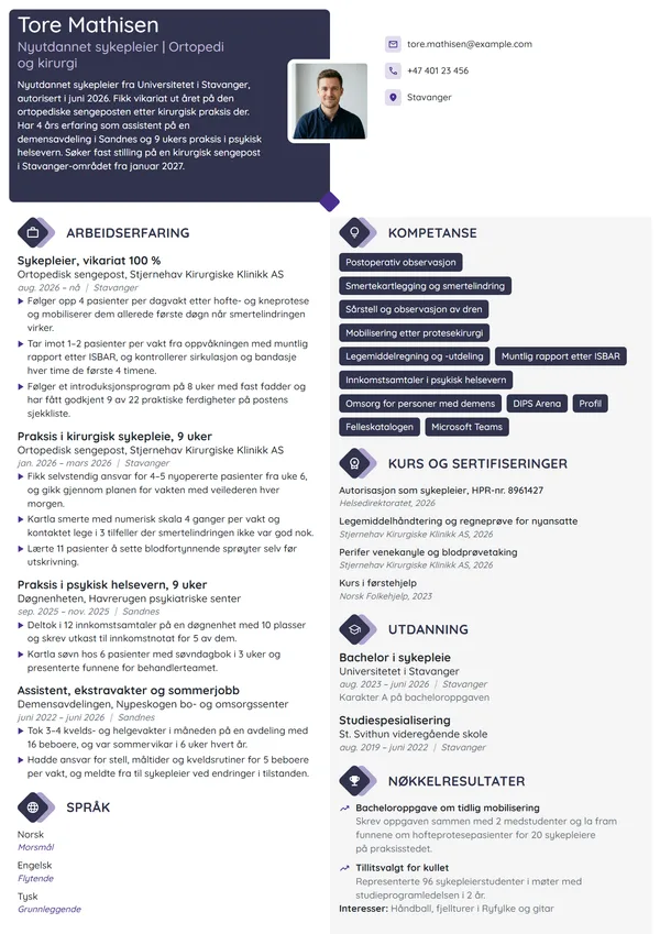 CV-eksempel for nyutdannet sykepleier