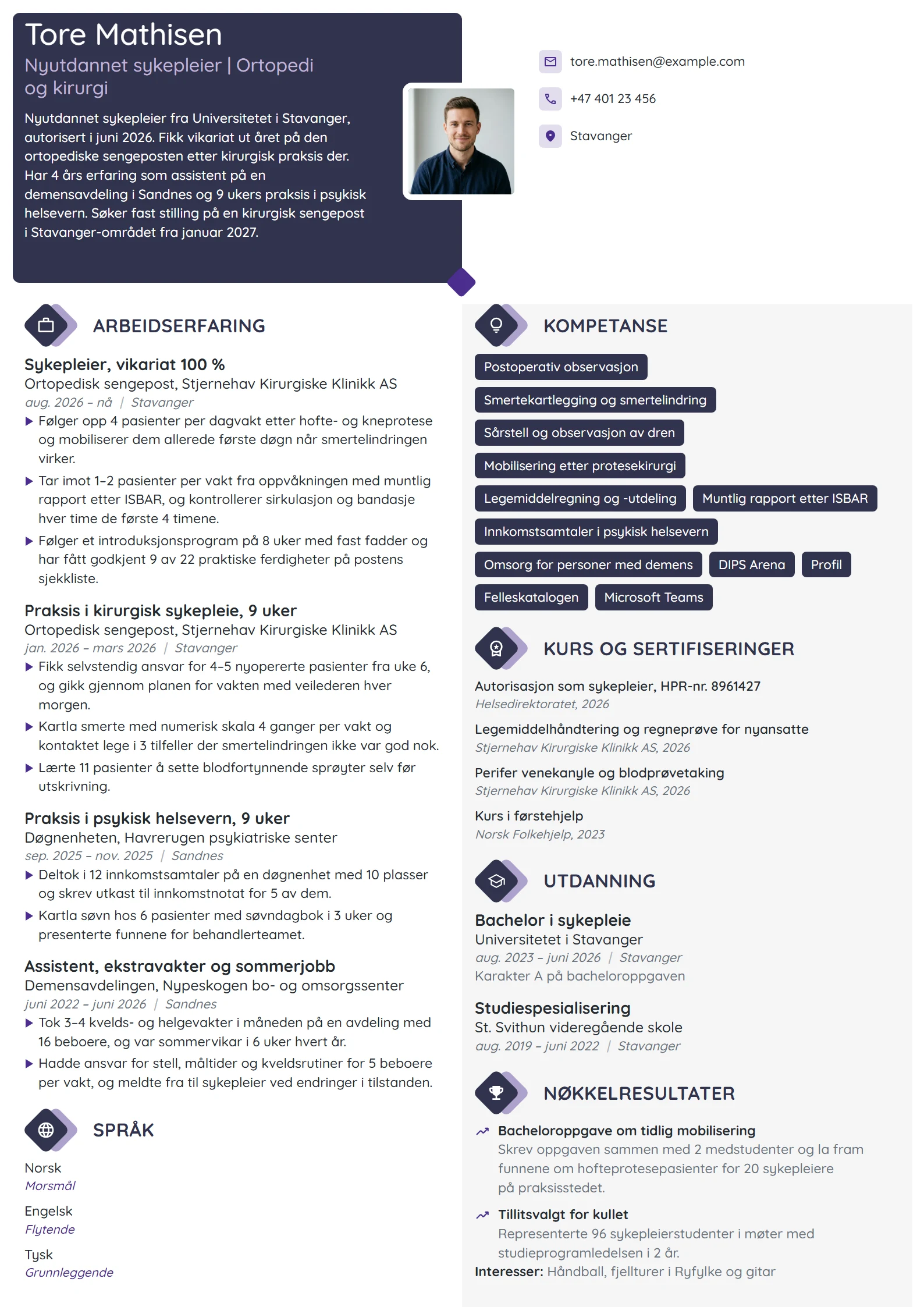 CV-eksempel for nyutdannet sykepleier