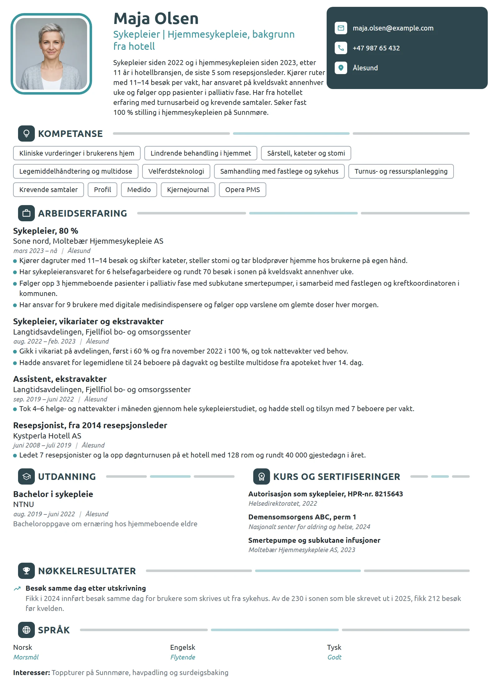 CV-eksempel for sykepleier etter karrierebytte