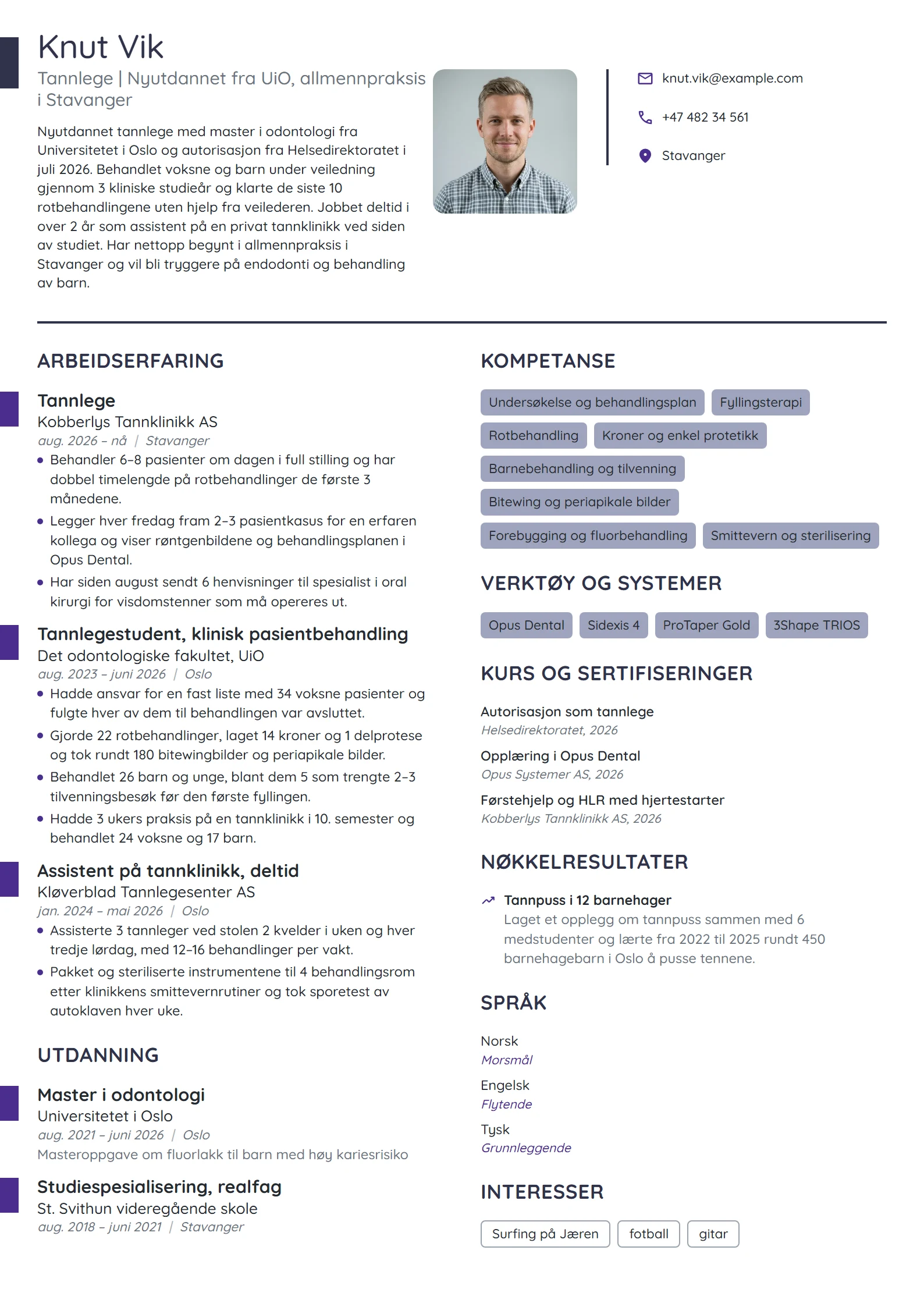 CV-eksempel for nyutdannet tannlege