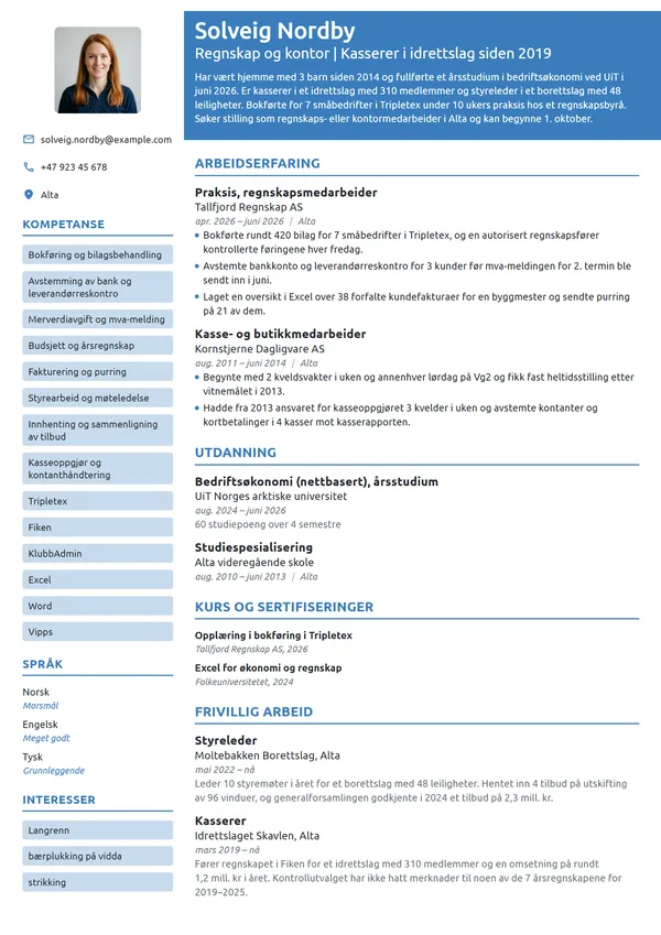 CV-eksempel for første jobb etter 12 år hjemme