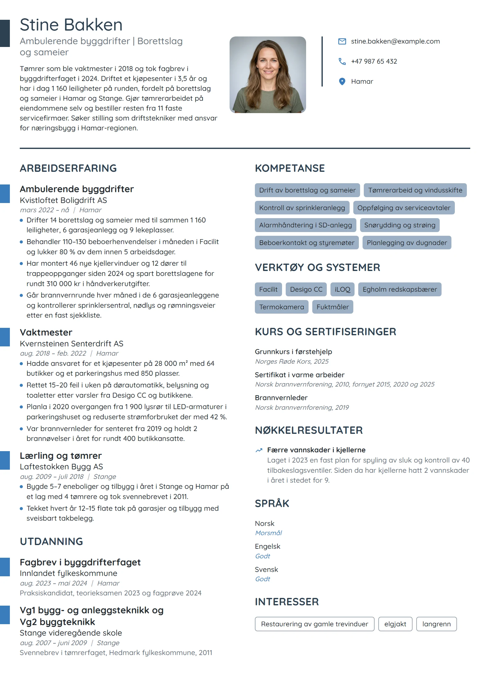 CV-eksempel for byggdrifter i borettslag og sameier