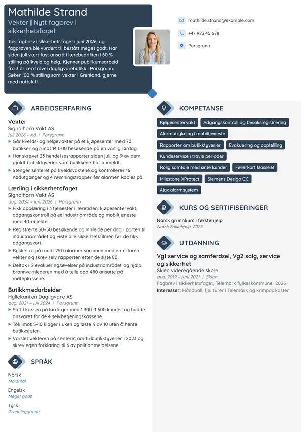 CV-eksempel for vekter med nytt fagbrev