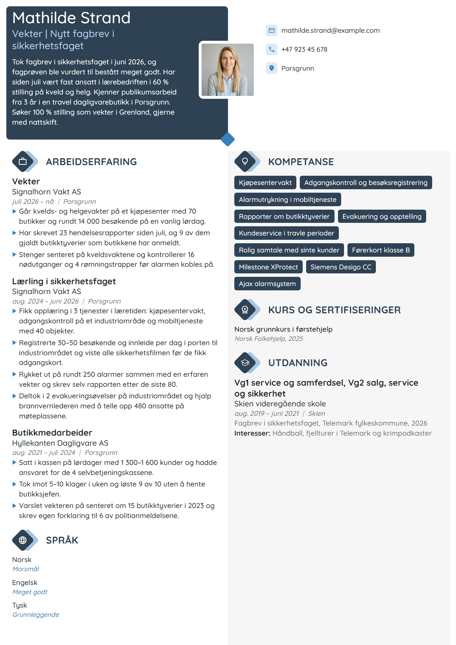 CV-eksempel for vekter med nytt fagbrev