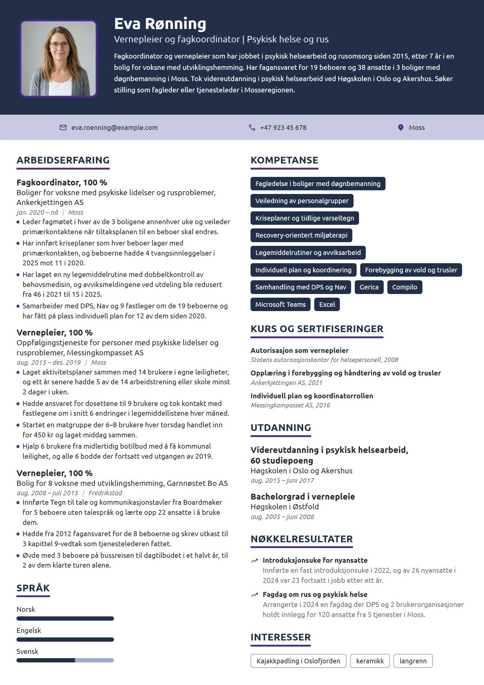 CV-eksempel for fagkoordinator, psykisk helse og rus