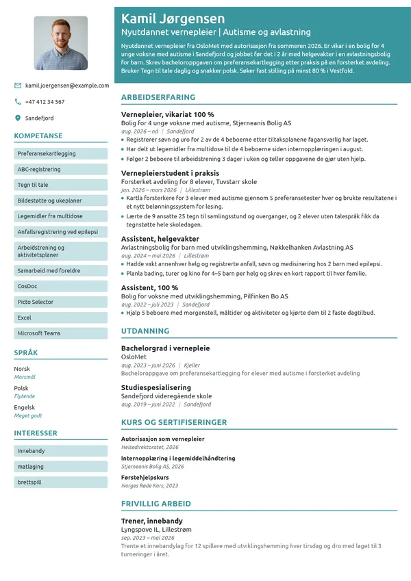 CV-eksempel for nyutdannet vernepleier