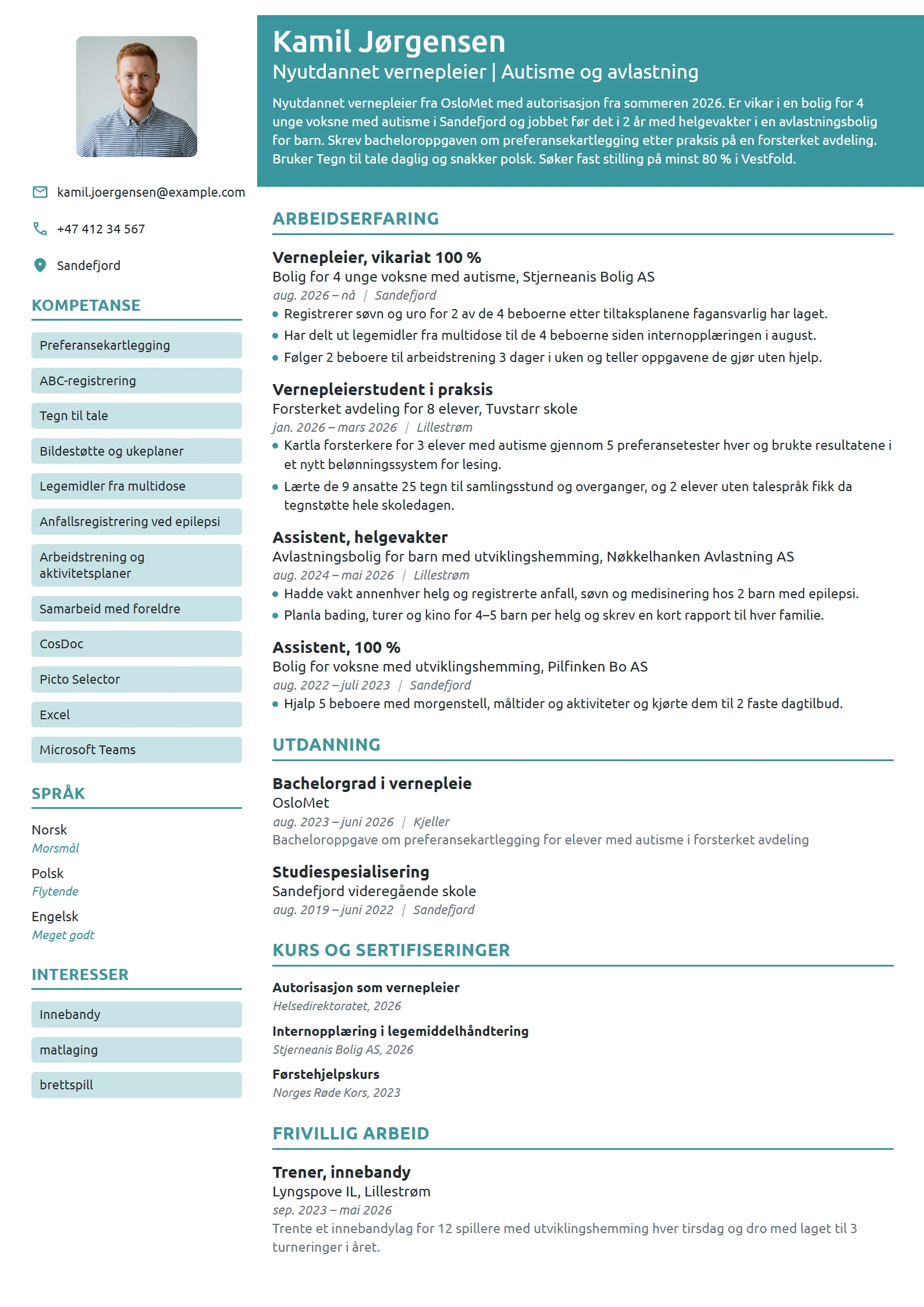 CV-eksempel for nyutdannet vernepleier